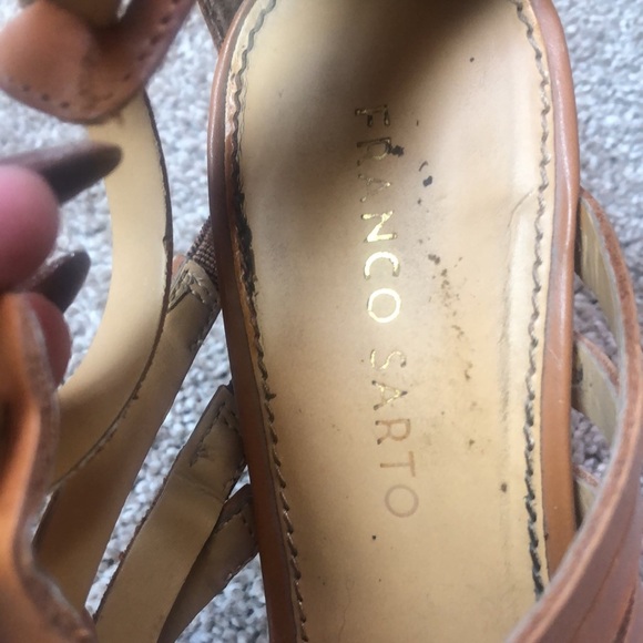 Franco Sarto leather multi strap heel wood block 4” shoes Bauble Dijon 8 - Picture 7 of 8